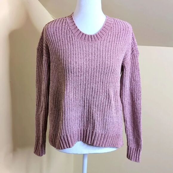 Zara Women's Small Pink Chunky Knit Crew Neck Sweater, New Without Tags - Picture 1 of 8